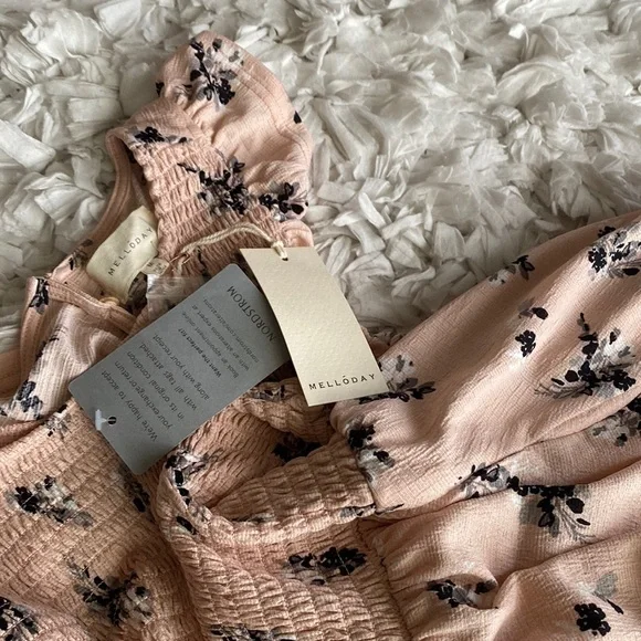 NWT Melloday Pink Floral Smocked Maxi Midi Dress - Picture 12 of 14